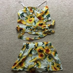 Sunflower tie crop top with matching pants